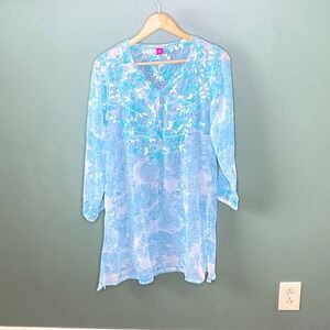 Raj Light Blue & White Embroidered Swim Coverup Tunic